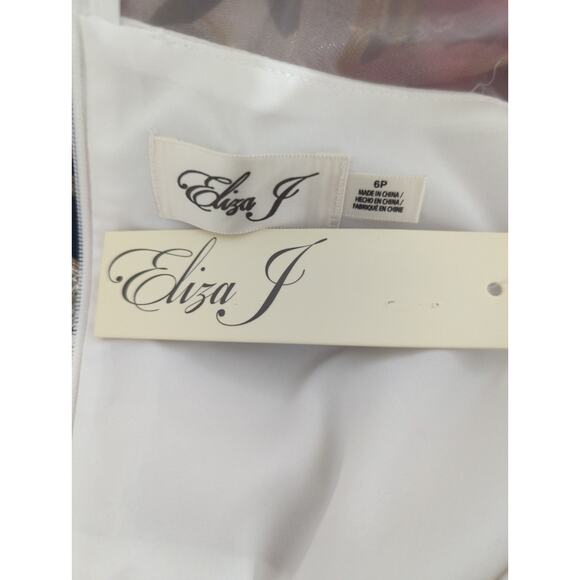 Eliza‎ J. Ivory Multi Floral Illusion Neck Belted Evening Dress Womens 6P NWT - Picture 15 of 16